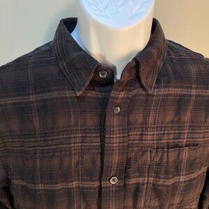 AllSaints Men's brown and black plaid long sleeve shirt Medium M